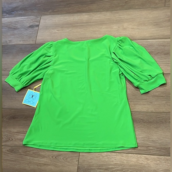NWT CeCe Puff Sleeved Blouse Brilliant Lime Green Size Small - Picture 9 of 9